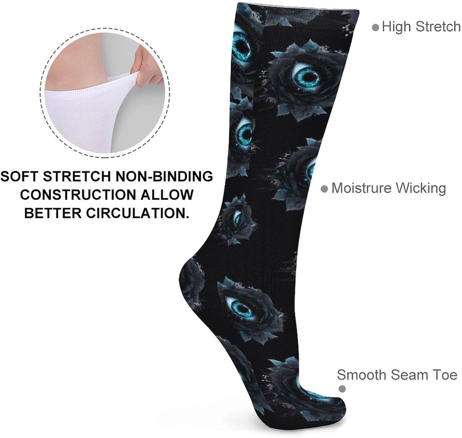 Evil Black Rose Eye Knee High Socks Casual Long Stockings Over Calf Sock Tube for Women Men