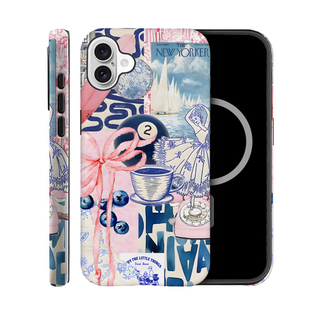 TnXee Case Compatible with iPhone 16 Plus,Compatible with MagSafe,Fall Prevention Hybrid 2-Layer Hard Shell Cases for Girls Boys,Coffee Dance Collage