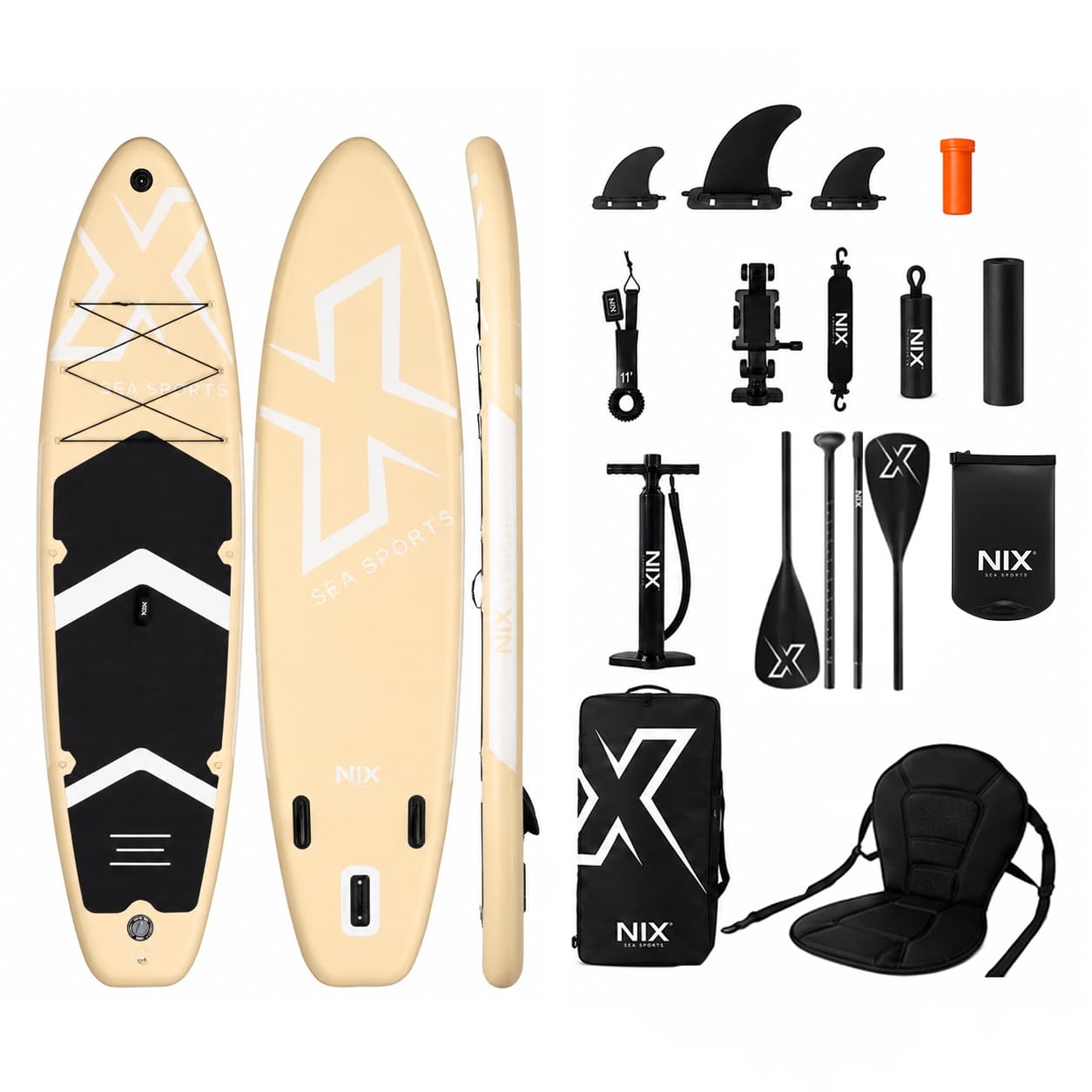 Tabla Paddle Surf Hinchable 11" 335 × 84 × 15 cm Amarilla Pack Premium – 159 kg, Doble Tejido PVC, EVA Antideslizante, Kayak, Remo, Mochila y Accesorios completos