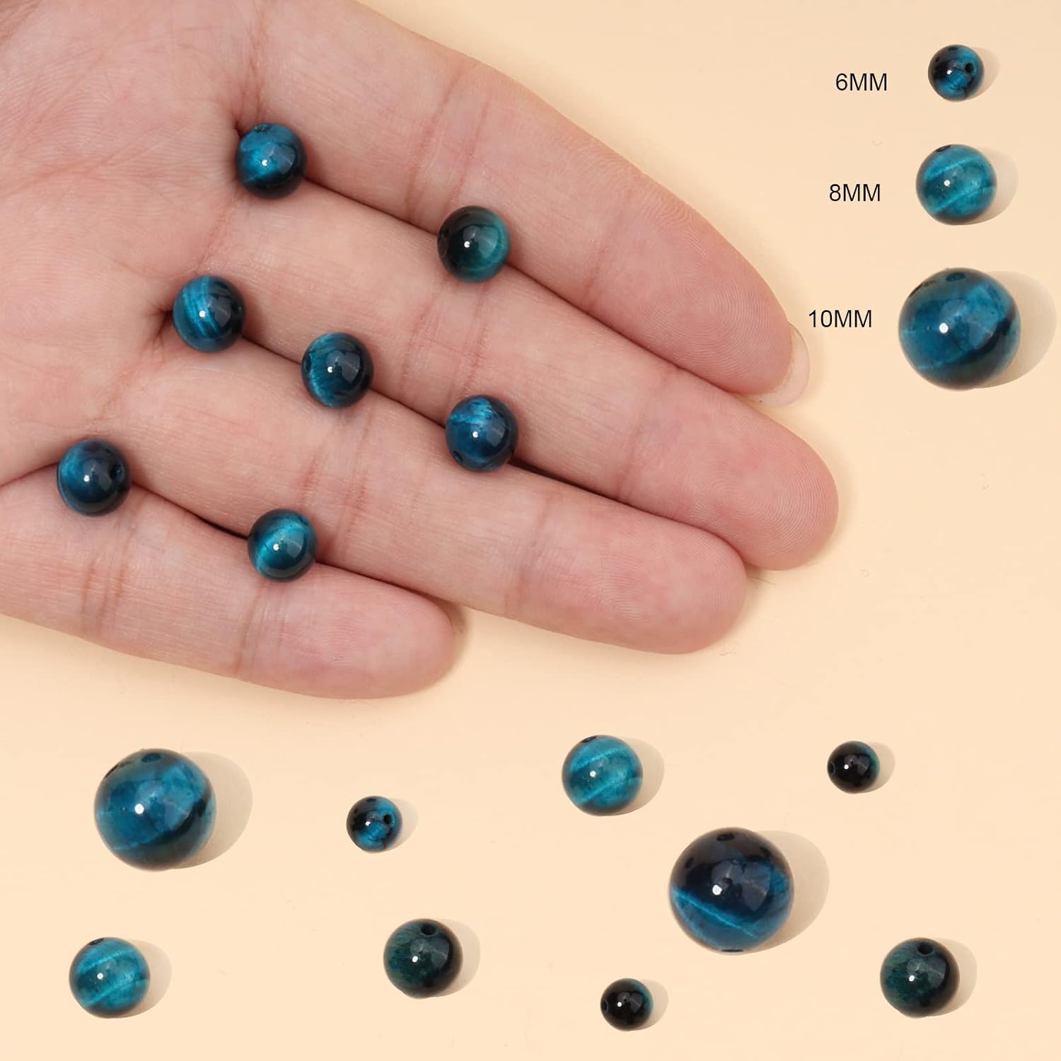 60pcs 6mm Natural Aquamarine Tiger Eye Gemstone Beads Energy Healing Crystal Round Loose Stone Beads for Jewelry Making, DIY Bracelets Necklaces image 4