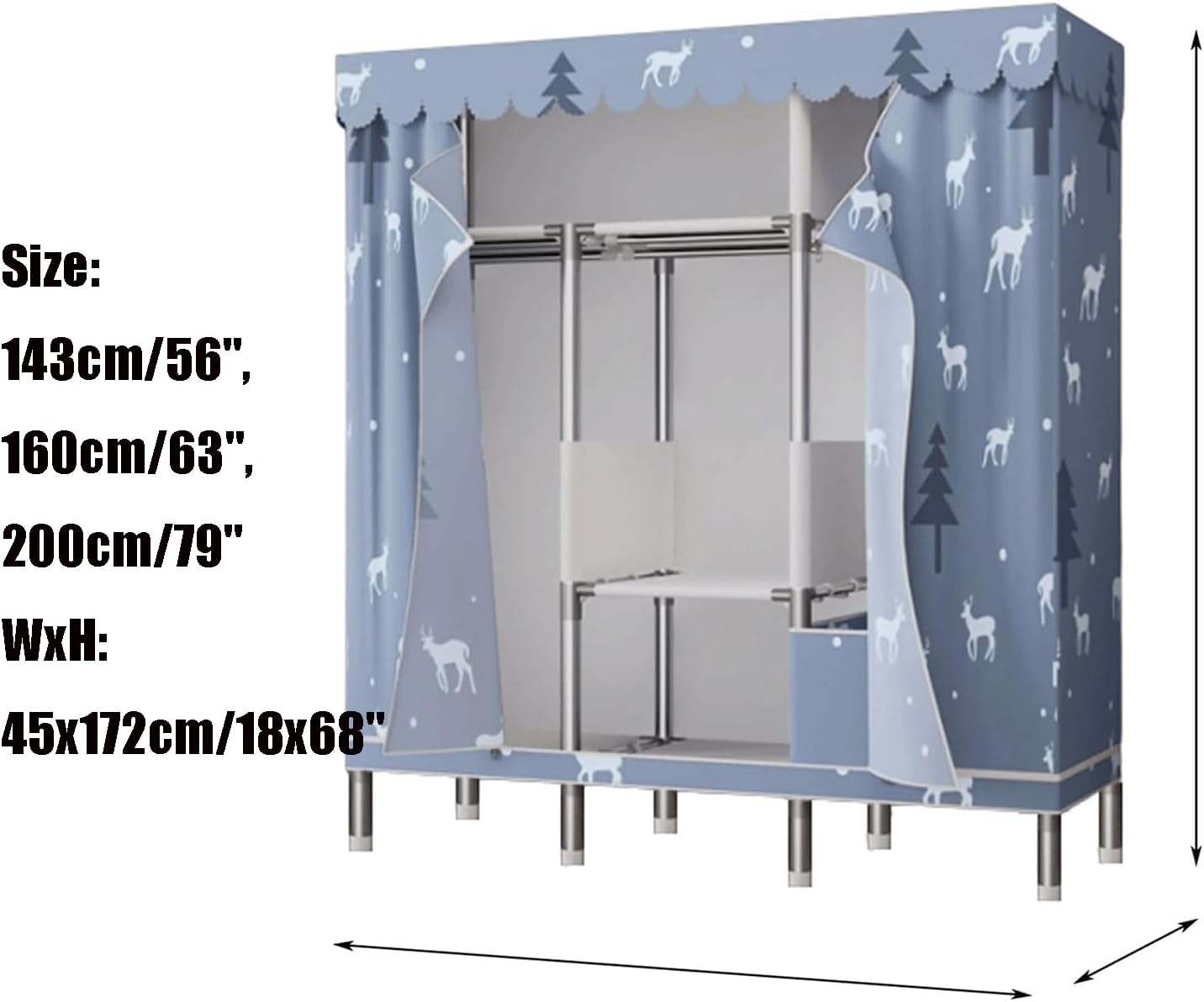 large closets Detachable Wardrobe Closet Oxford Fabric Clothes Closet for Bedroom Hanging Steel Portable Closets Simple Closet for Clothes Space-saving