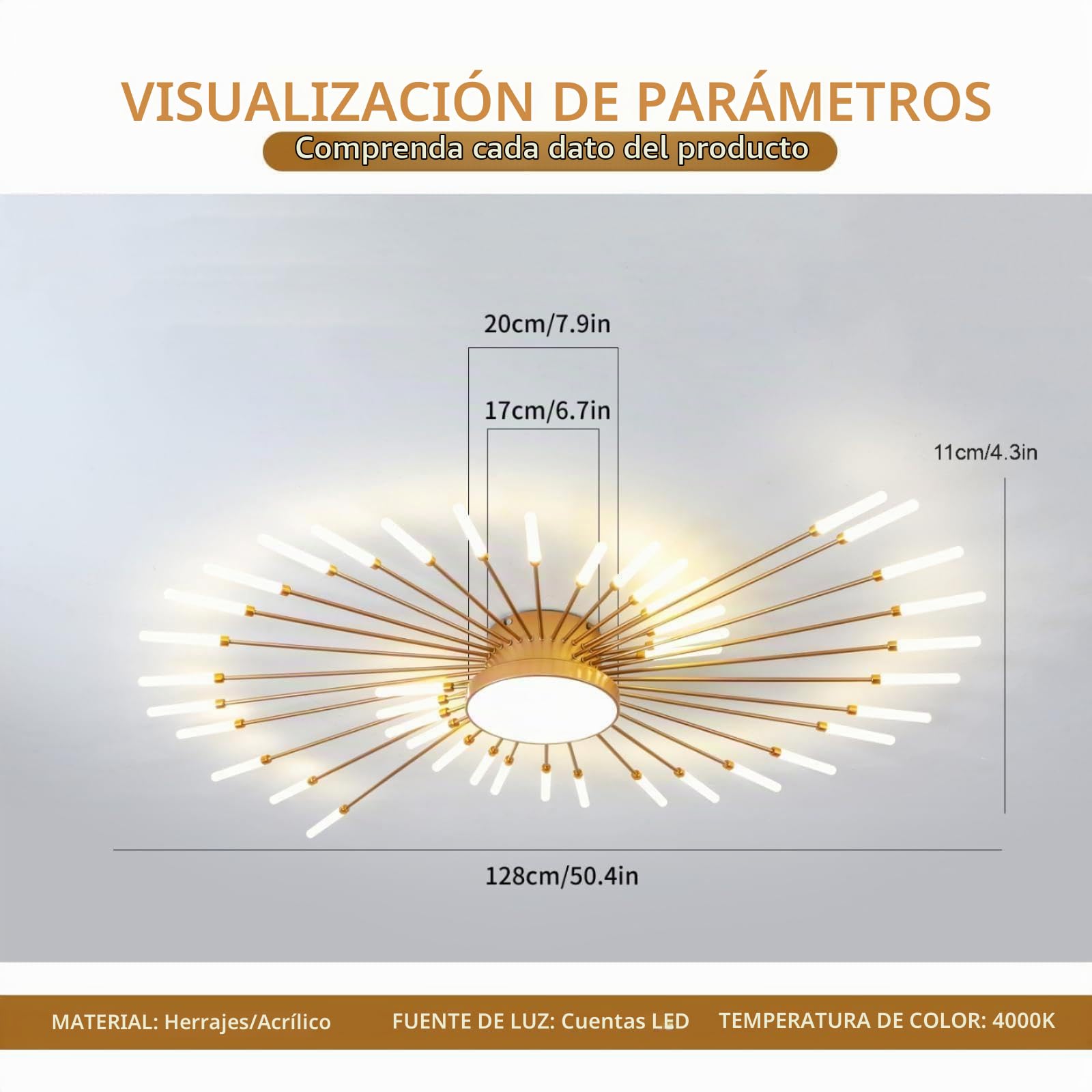 Lampara Techo Led Moderna, 42+1 Cabezales Ceiling Light Regulable,LáMparas Doradas,lampara Techo Habitacion,candeeiro Teto Sala,lamparas De Comedor,3000K-6000K Con Control Remoto