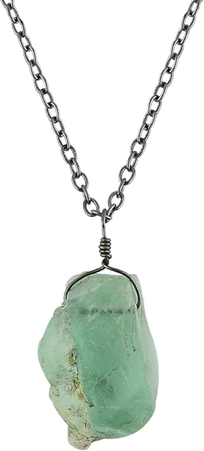 Raw Gemstone Pendant Necklace for Women |Natural Healing Crystal Rough Pendant 15–25 Carat | 8–14 mm Stone |Black Plated Chain 16+2 Inch Adjustable | Gift Jewelry