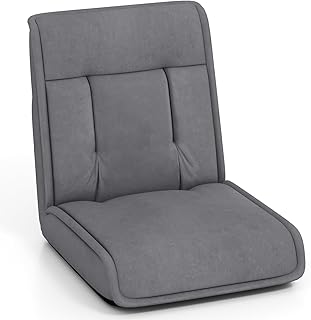 COSTWAY Folding Floor Chair, Convertible Lazy Sofa Chair with 14-Poistion Adjustable Backrest, 5-Position Adjustable Headrest, Cushioned Floor Gaming Chair for Adults, Reading, Meditating (Grey)