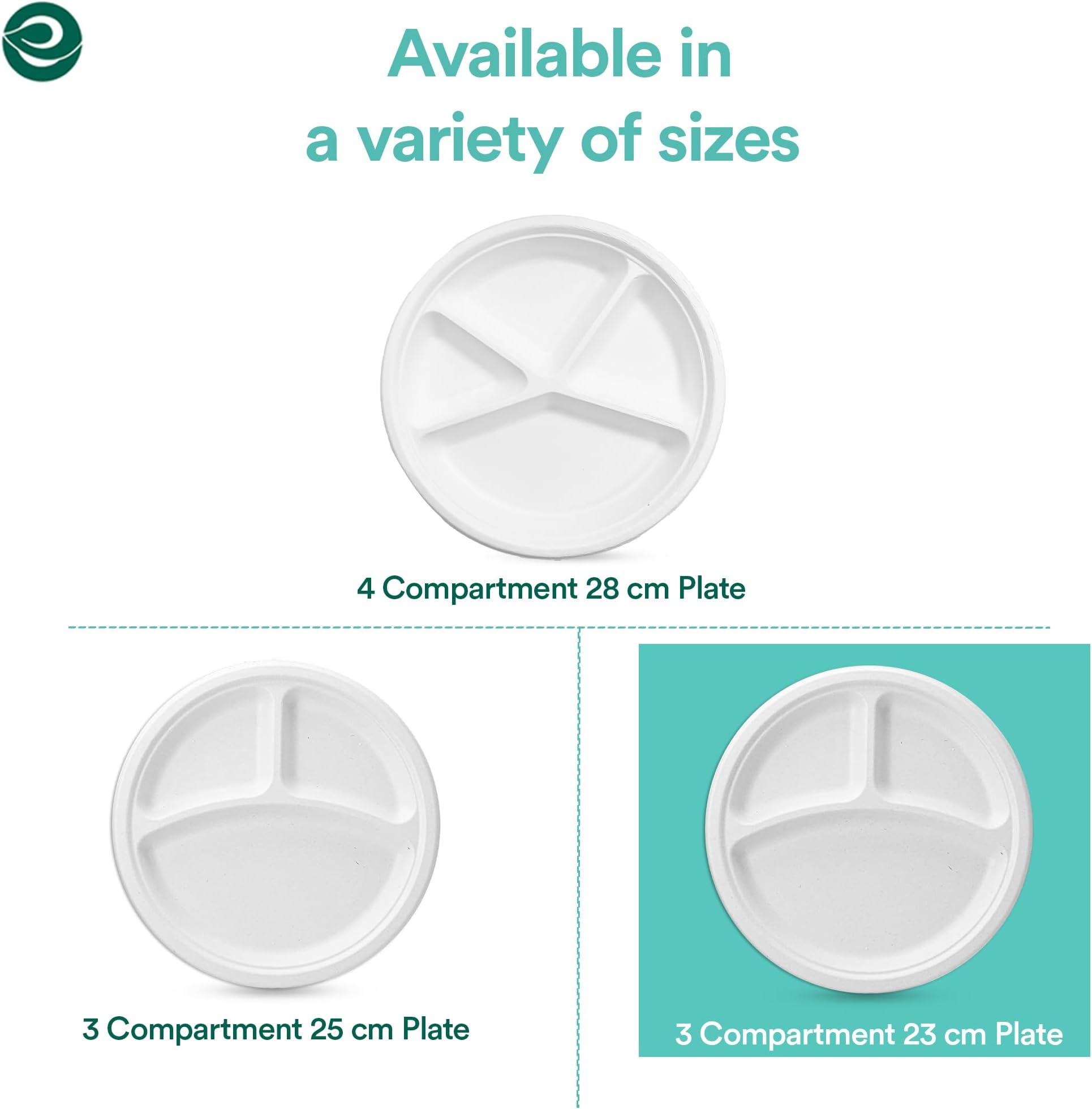 ECO SOUL [11 inch, 25 Pack, 4-Compartment Disposable Bagasse Plates | Eco-Friendly, Biodegradable, Sugarcane Paper Plates | for Serving Dinner | Birthday, Wedding & Party | Round, White (28 cm)