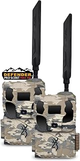 Browning Defender Pro Scout Max HD 24MP Dual SIM Cellular Trail Camera 2 PACK, Ultra High Gain Antenna Smart Infrared Video 100' Detection Range Smartphone App Compatibility, Limited Edition Ovix Camo