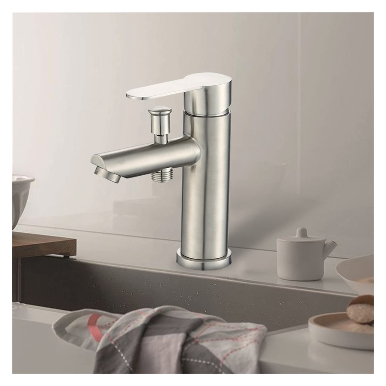 Edelstahl-Waschtischarmatur mit Einhebelmischer, Duschkopf und Warm- und Kaltwasserventil für Badewanne und Waschbecken – stilvolles Design