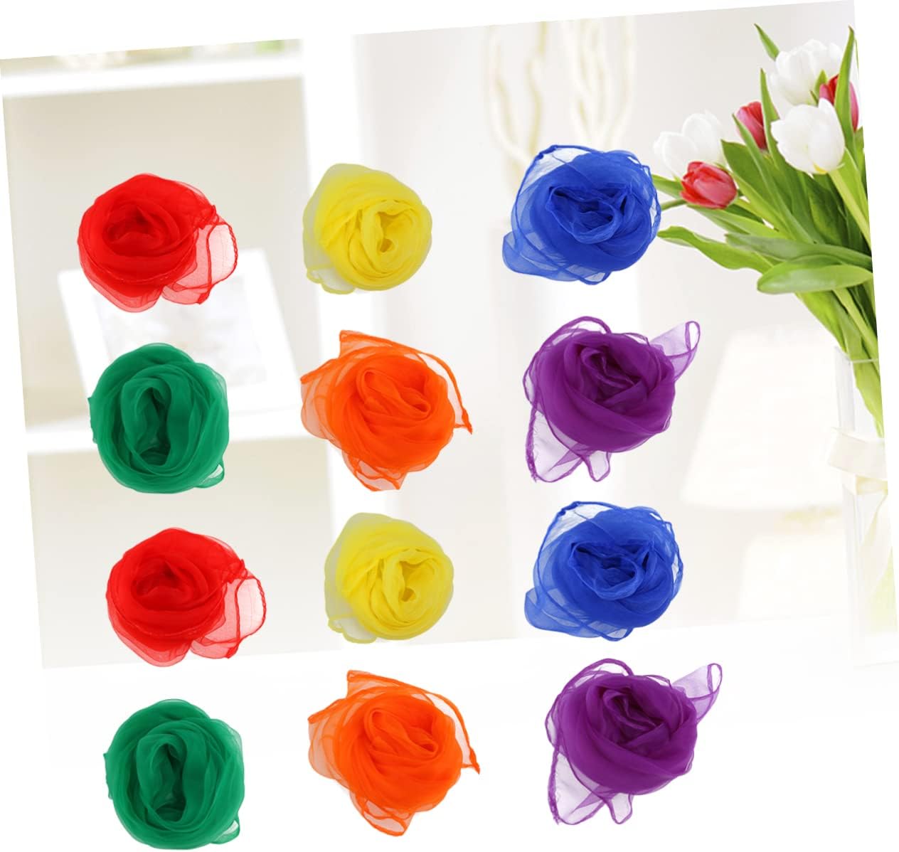 12Pcs Hemmed Square Scarves for Juggling and Dance Assorted Candy Colors Soft Skin Friendly for Kindergarten and Parties