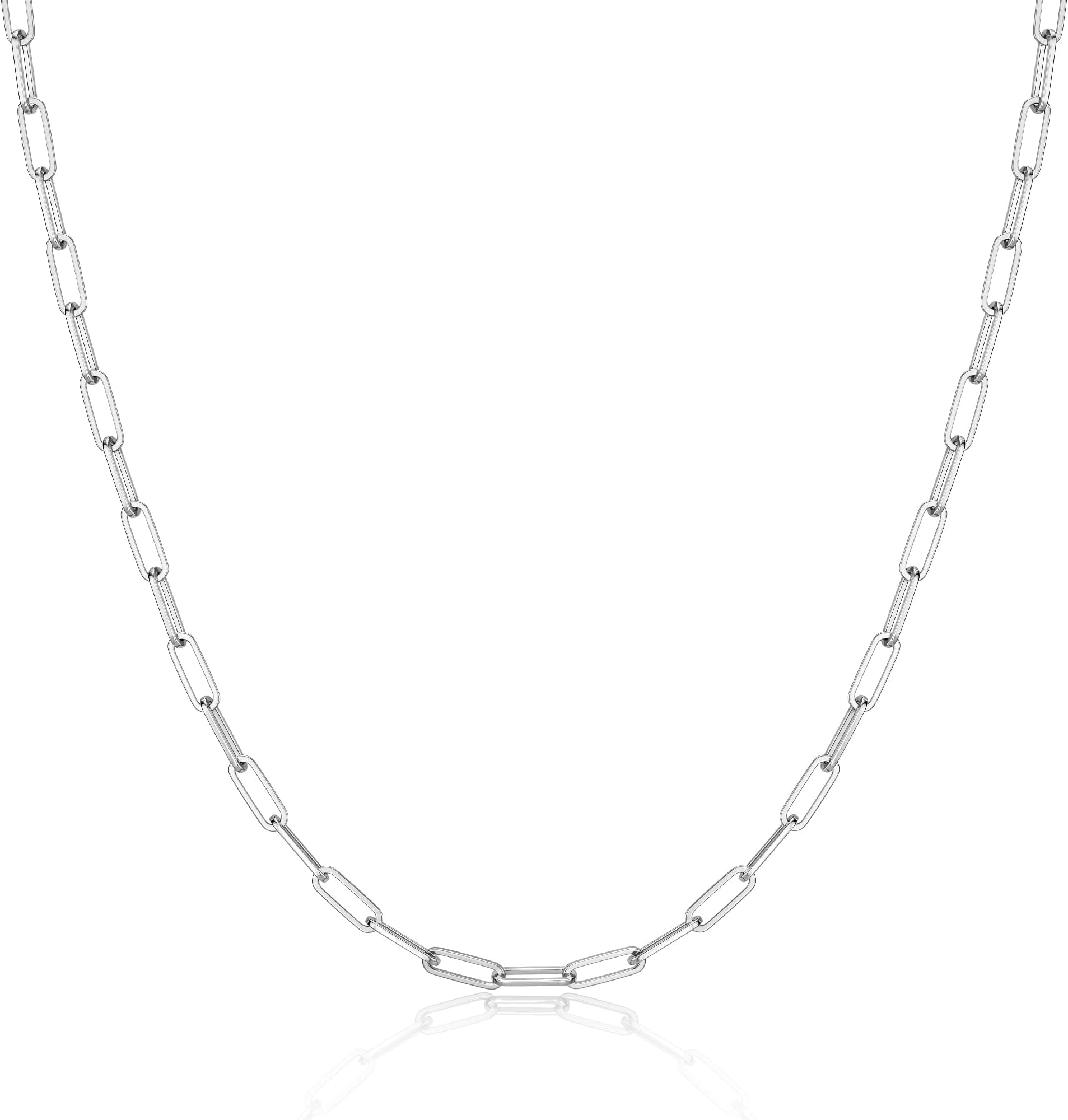 Silver Paperclip Chain Necklace for Women,Dainty Sterling Silver Choker Necklaces for Women Trendy Simple Long Chunky Minimalist Waterproof Link Necklace Jewelry Gifts for Women 16/18/20 in