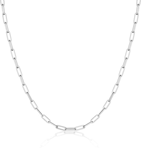 MBW Collar de cadena de clip de plata para mujer, delicado collar de gargantilla de plata de ley para mujer, collar de eslabones simples, largos,