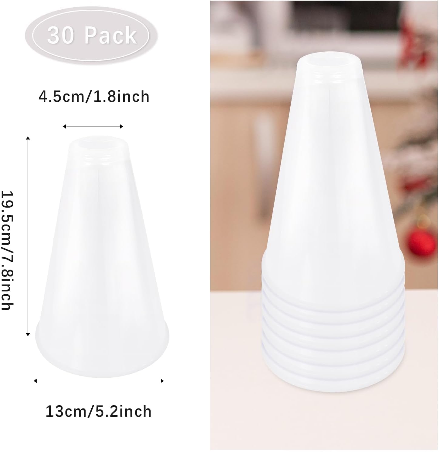 30 Pcs Cheer Megaphone for Party White Plastic Megaphone DIY Accessory for School Outdoor Activities Party Favors Sports Match Game (30 Pcs, White)