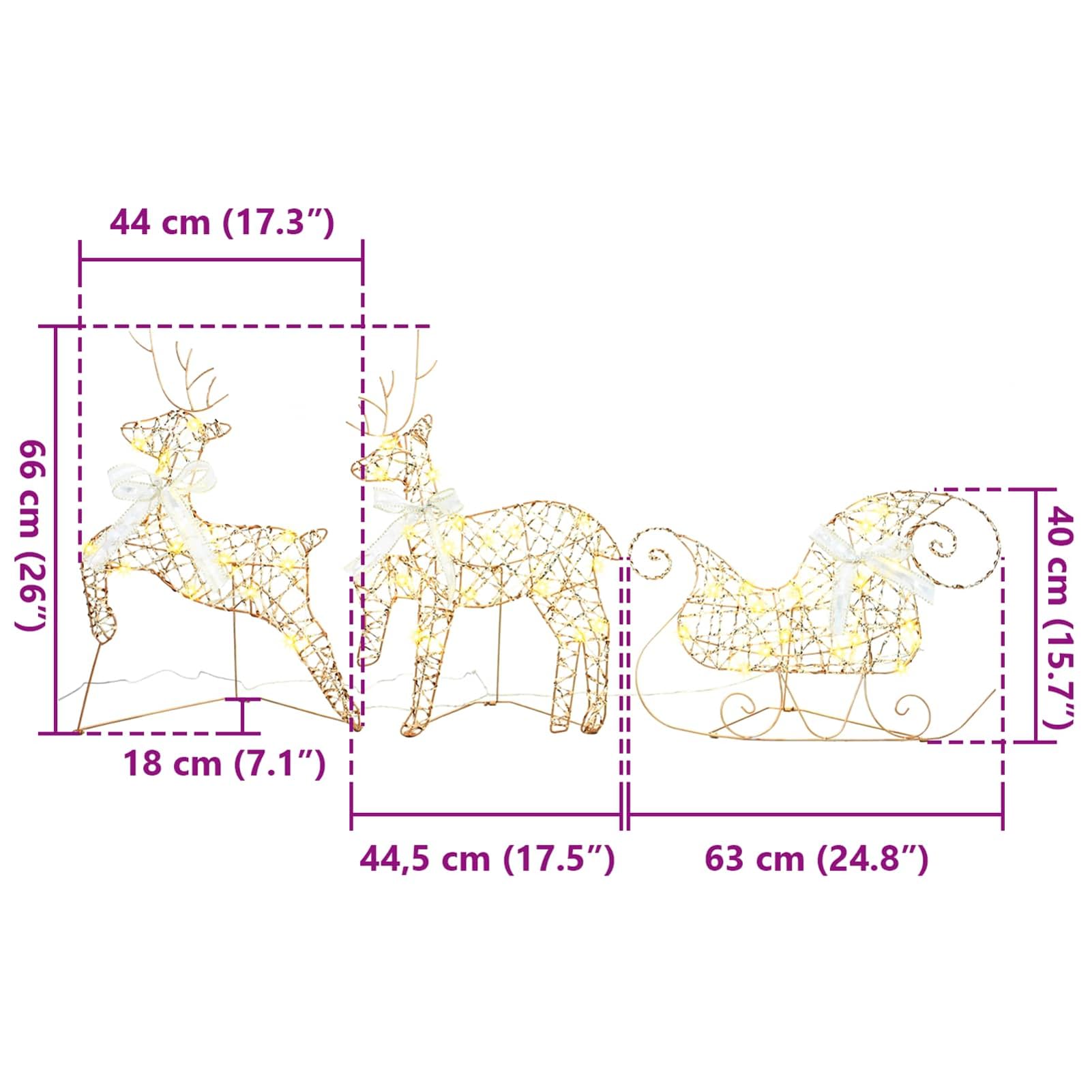 Gecheer LED Rentiere mit 60 LEDs 3 pcs Warmes Weiß PET, Weihnachtsdekoration für Weihnachtsmarkt Festliche Eventdekoration Garten Rasen Terrasse Vorgarten Fassade42019143