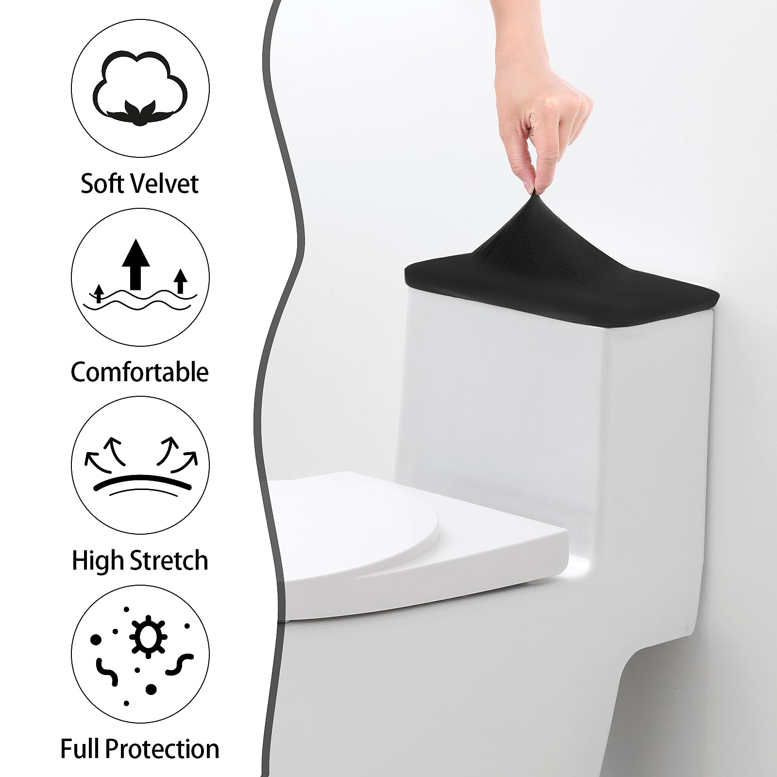 Thinp 2 Pcs Toilet Tank Cover,Toilet Tank Lid Cover Fit Different Sizes Soft and Absorbent Toilet Lid Cover Toilet Tank Lid Cover Replacement Toilet Cover with Elastic Bottom Machine Wash(Black,Grey) - Image 2