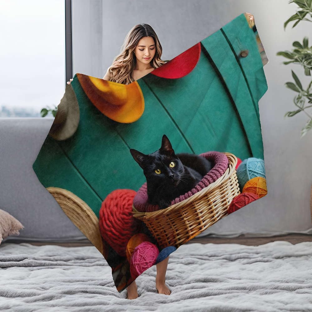 Couverture en flanelle Bluey chat noir 150x200cm pour lit et canapé