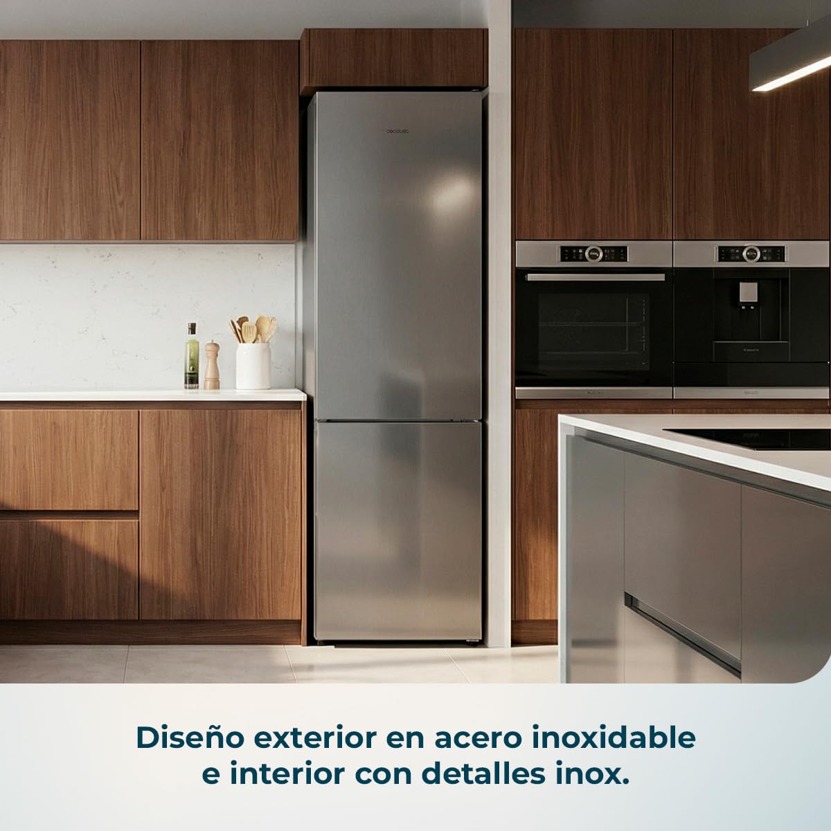 Cecotec Frigorífico Combi 356L Total NoFrost Bolero CoolMarket Combi 356i Inox D. Alto 200cm, Ancho 59,5cm, Fast Freezing, FreshnessFlex HUB, HumidityFlex HUB, Luz LED y Display Interior
