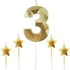 Golden Number 3 Birthday Candles and Star Birthday Candles 2.76 inch Birthday Cake Candles 3D Diamond Shaped Candles are Suitable for Birthday Parties and Anniversary Cake Decorations Candles(Gold 3)
