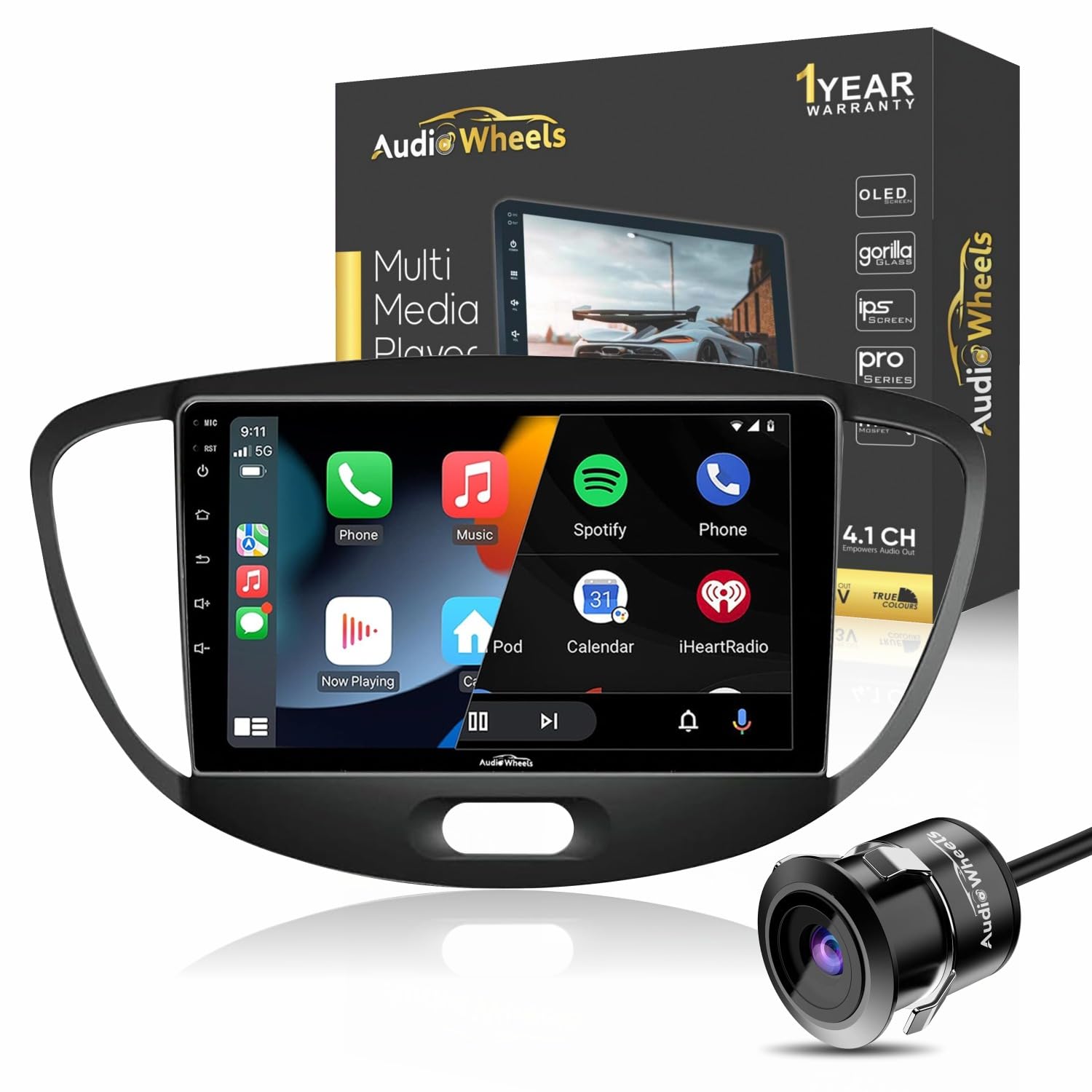 Audio Wheels Wireless CarPlay & Stereo Auto 9inch 1280P Car Android Display with Gorilla Glass | Android 13 | TS-9 Processor | 2GB & 32GB -Frame Included (Hyundai i10 2008)-image-44