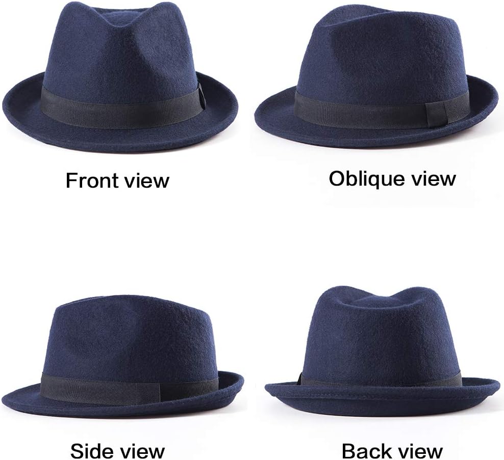 LADYBRO Straw Trilby Fedora Hat for Men 1920s Short Brim Wool Felt Panama Cap 7 1/4 - Image 4