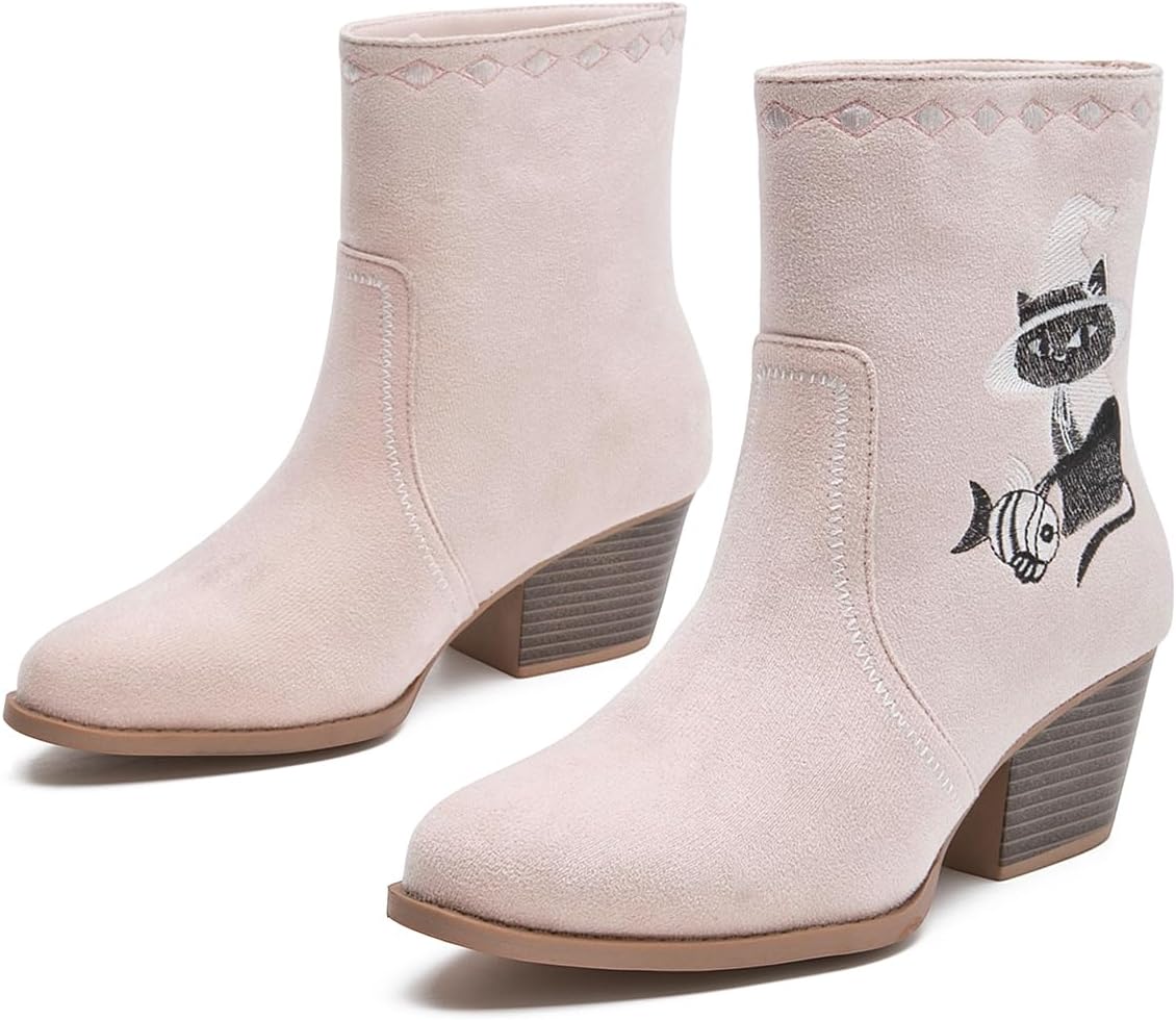 Cowboy Boots for Women Western Boots Cowgirl Low Chunky Heel Pointed Toe Mid Calf Country Short Booties US size 5-11