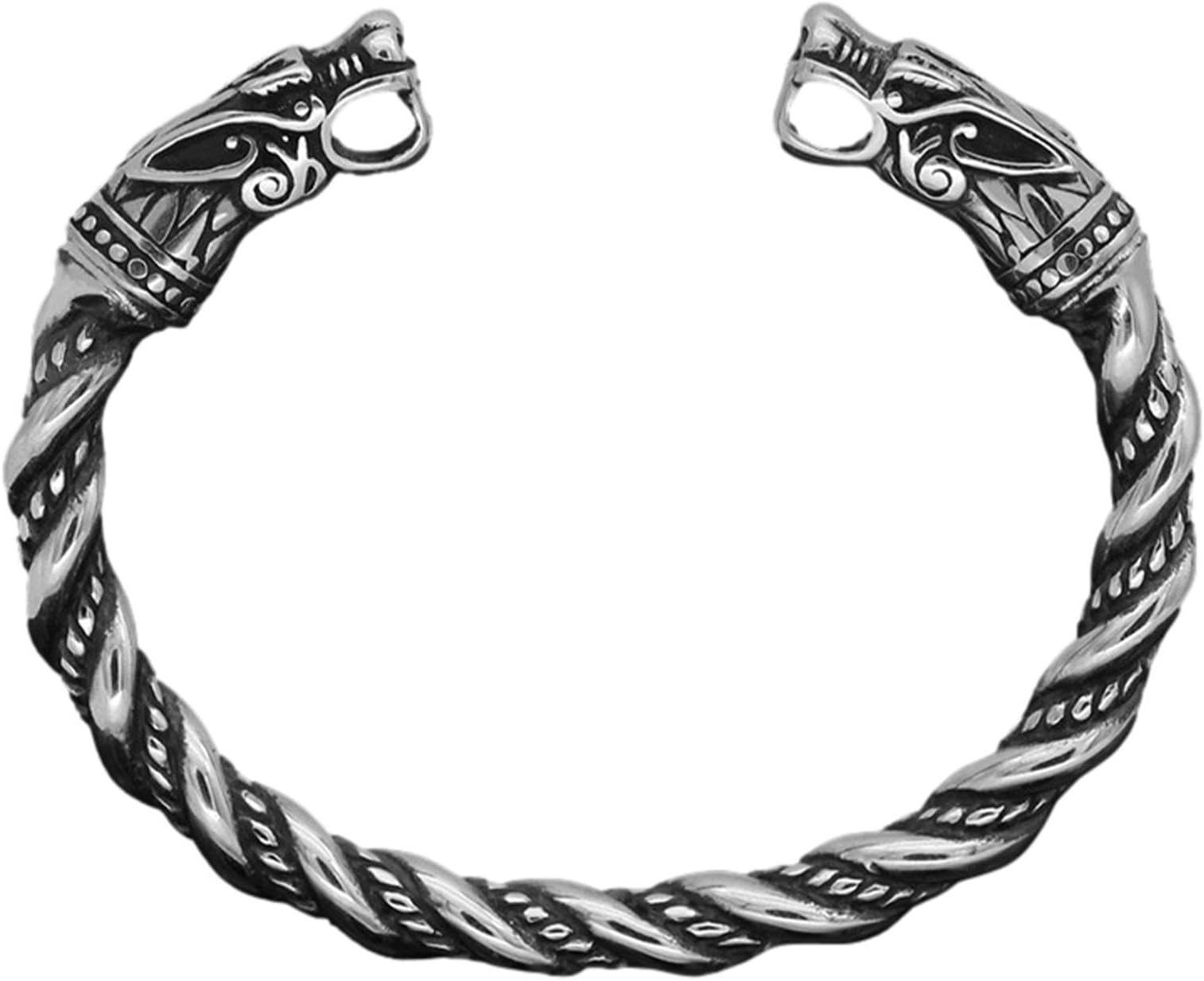 Vintages Bracelet Men, Zinc Alloy Opening Wristband Cuff, Norse God Odin Wolf Heads Design, Vintage Style Bangle Strong Fashion Jewelry for Men’s Everyday Wear Parties and Gift