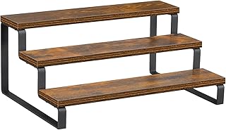 SZHC Spice Organizer 3-Tier Spice Rack Organizer Brown Wood & Iron Spice Shelf, 14 x 9.5 x 6.5 Inches, Countertop or Cabinet, 3-Step Storage for Kitchen Spices (3 RACK)