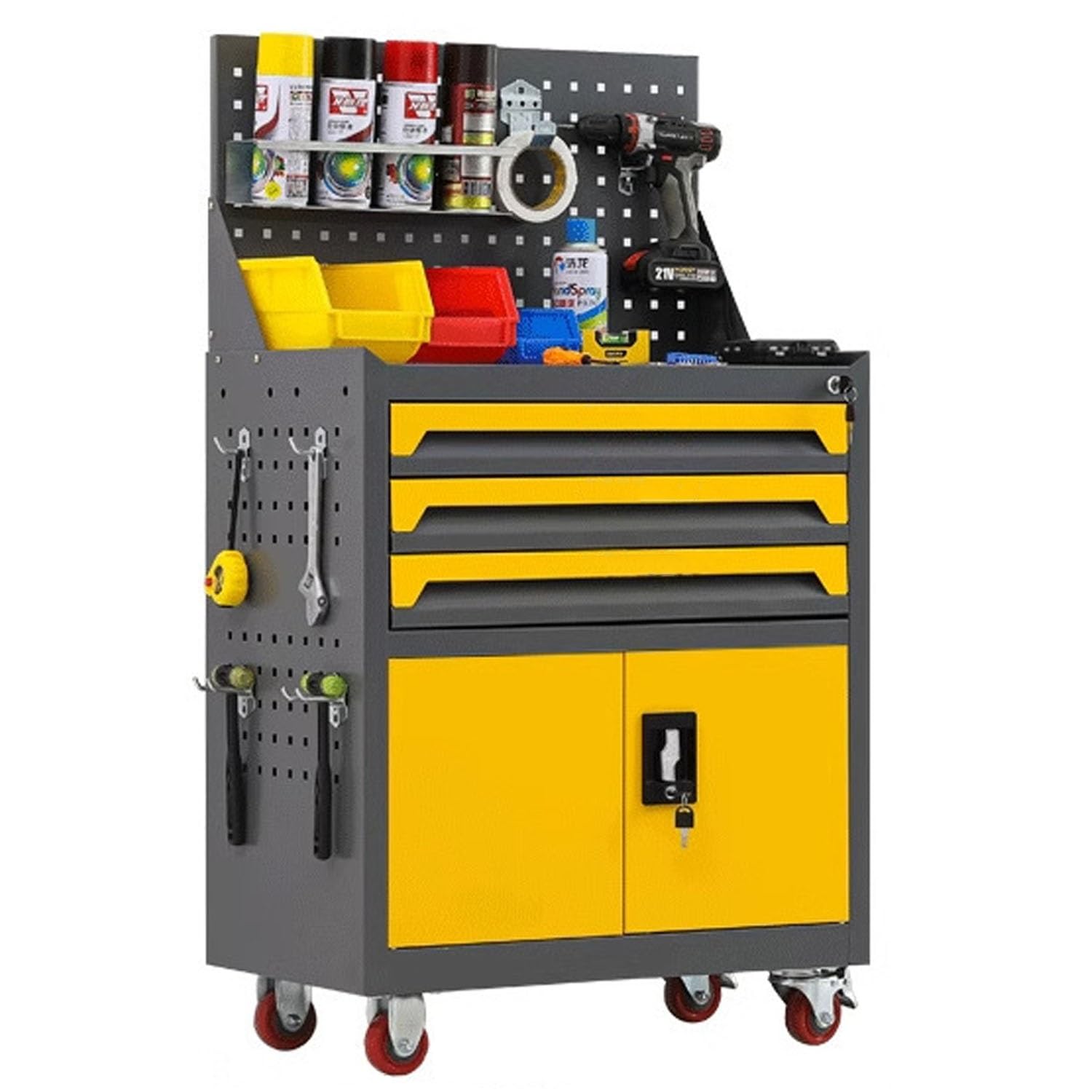 Cassettiera Portautensili con Ruote,Organizer per Garage(Yellow,Three drawers)