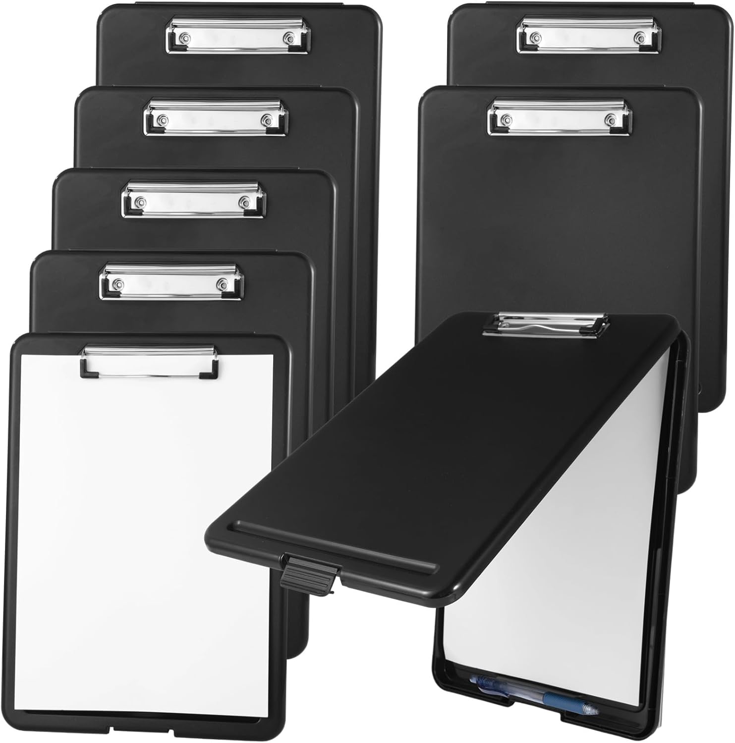 8 Pcs Clipboards with Storage - 9.4 x 13.4 Plastic Nursing Clip Boards, Sturdy File Storage Compartments with Pen Holder, Waterproof Clipboard Folder for Nurses, Teachers, Offices