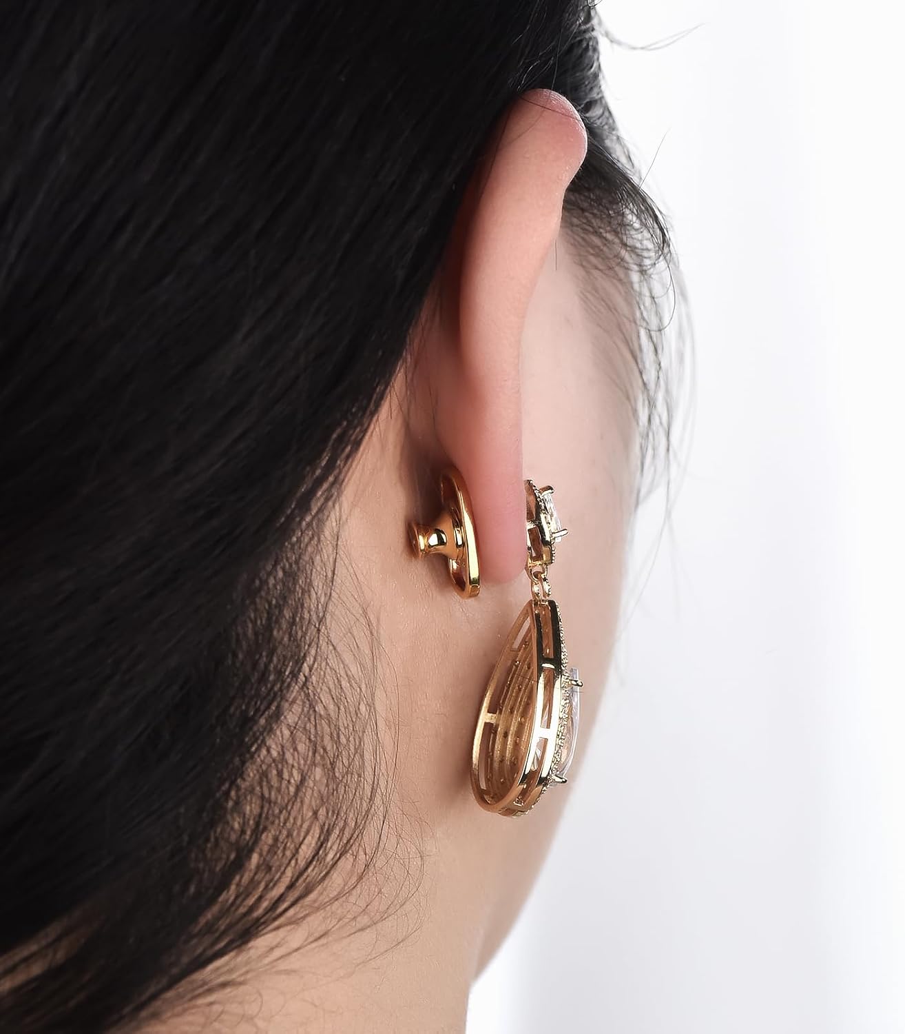 4pcs Sturdy Double U Shape Earring Lifter Backs for Heavy Earrings, Locking Earring Backing Replacements for Studs, Large Backers for Stretch Earlobes, Gold