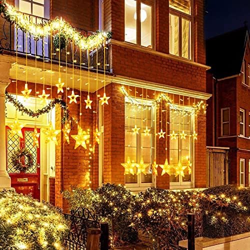 Christmas Window Lights, 12 Stars 138 LED Star Curtain Lights with 8 Flashing Modes, Indoor/Outdoor Waterproof Xmas Fairy Lights for Christmas, Wedding, Party, Bedroom Decorations (Warm White)