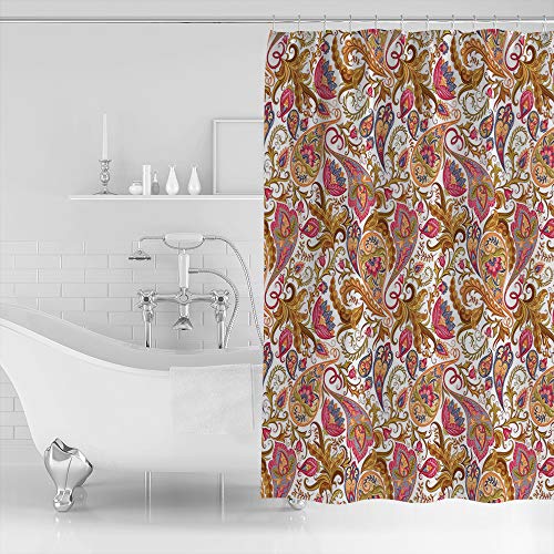 Greday Shower Curtain Set With Hooks/Rings, Colorful Paisley Floral Polyester Fabric Extra Long Shower Curtains For Bathroom, Vintage Retro Print Bathtub Bath Curtain Decor Accessories, 72''X 96'' #TOP1