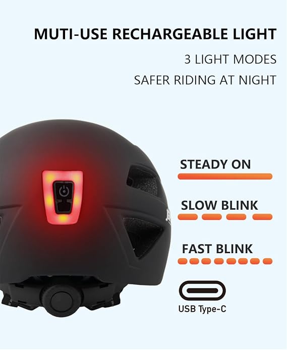 Bike Helmet Adult with Integrated Taillight Lightweight Adjustable Baseball Cap Style Cycling Helmet for Urban Commuter Road Biking Scooter