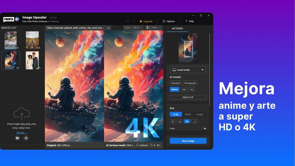 Nero AI Image Upscaler | Enfocar Fotos | Ampliar Imágenes | Escalar a 4K | Optimizar Fotos | Fácil Rescalado | Windows 11 / 10 | Licencia Anual