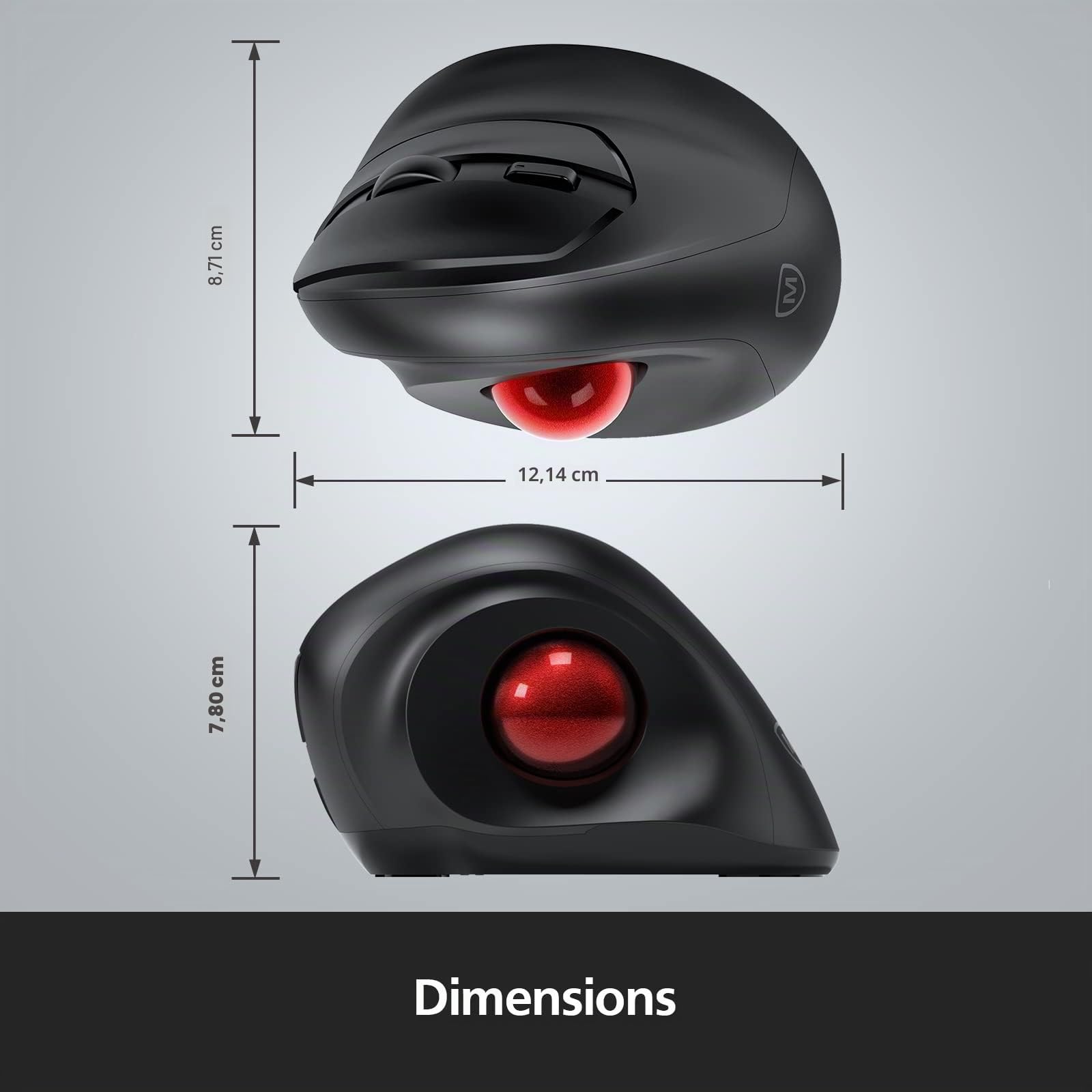 MicroPack Souris Trackball sans Fil, Souris d'ordinateur à Bille Verticale Ergonomique Mise à Niveau 2023, 3 DPI réglables, contrôle Facile du Pouce pour PC, Ordinateur Portable, Mac, Windows – Noir