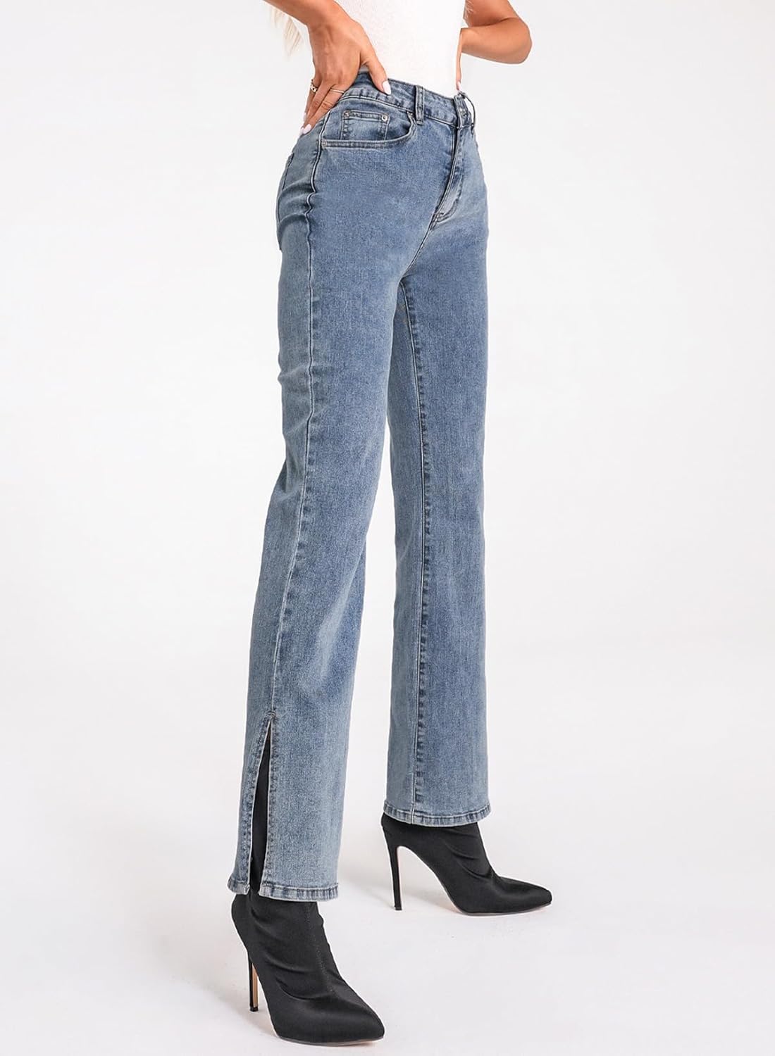 Sidefeel Women's Ripped High Waisted Flared Jeans Wide Leg Destroyed Denim Pants - Image 3