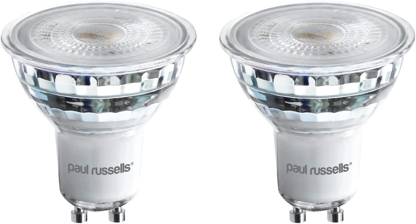 paul russells LED Glass GU10, Dimmable Fittings Spot Lightbulbs, 4.5W 345 Lumens LED Bulbs, 50w Equivalent