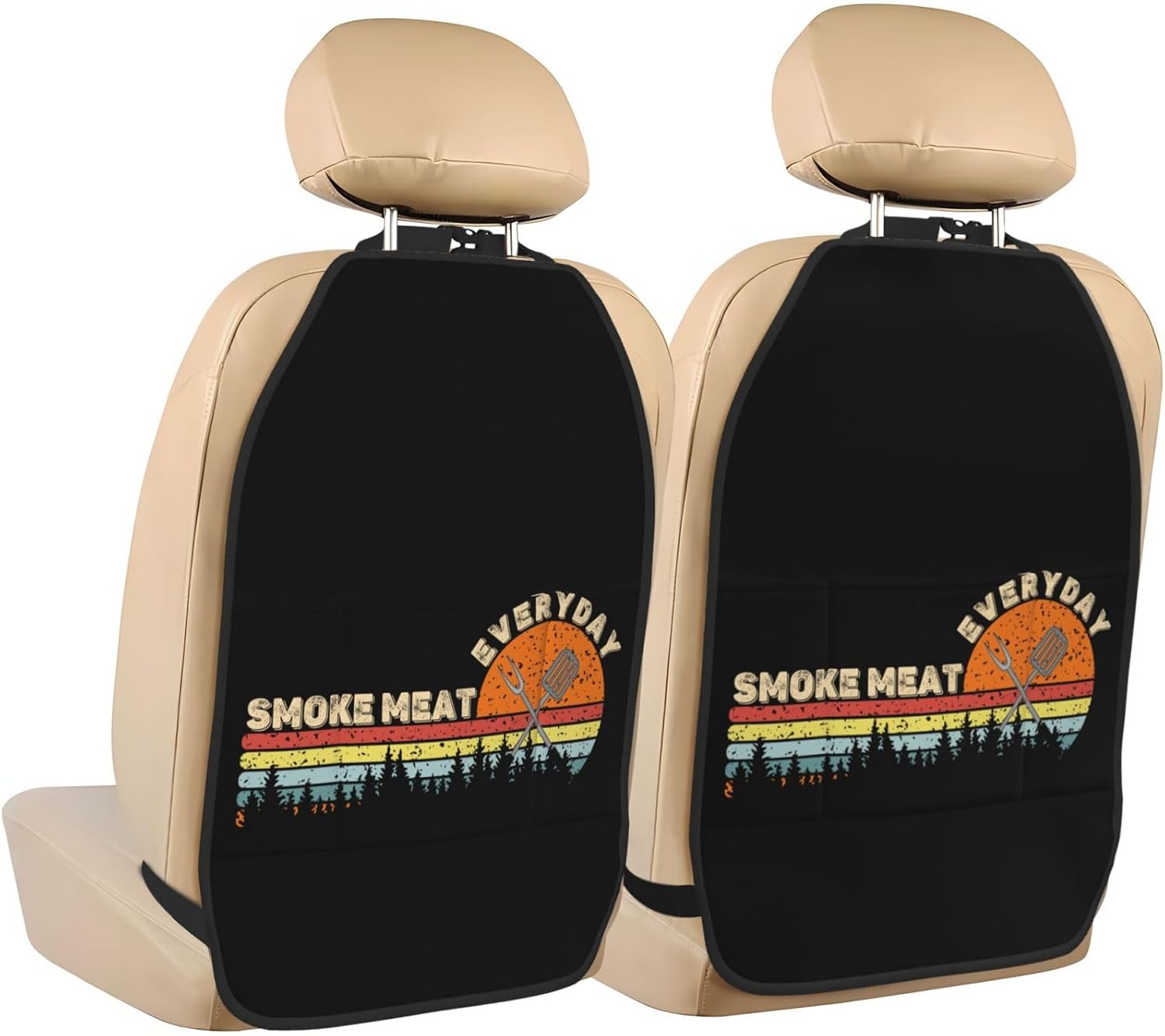 Funny Bbq Smoker Dad Smoke Meat Everyday Car Back Seat Organizer 2 Pack Anti-Kick Storage Kick Mats For Car Seats 27x19 Inch Car Seat Back Protector For Kids Feet Car Seat With 3 Pockets