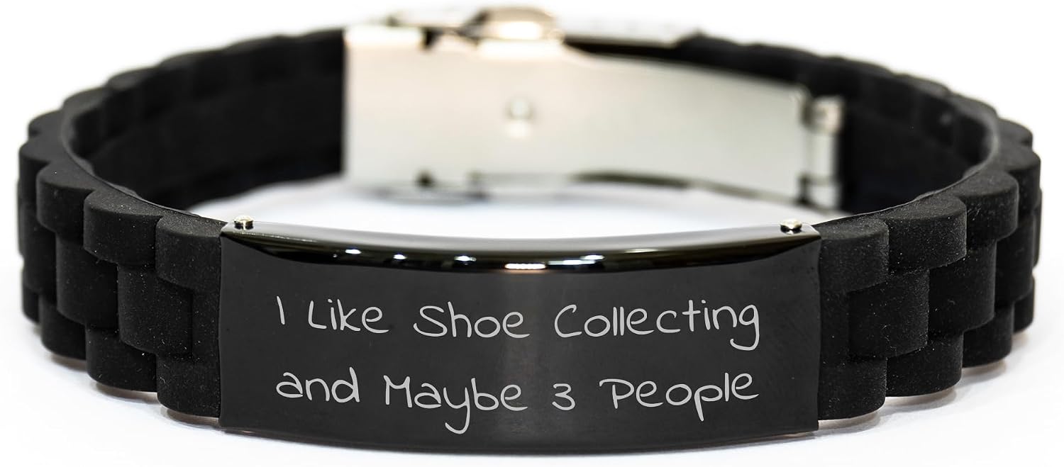 Generic I Like Shoe Collecting Maybe 3 People, Unique Gift for Shoe Collecting Enthusiasts, Glidelock Clasp Bracelet for Graduation, Small, Black