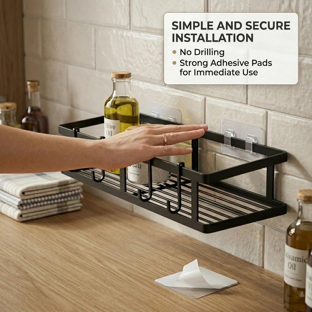 Portaspezie da Parete 2 Pezzi, Porta Spezie per Cucina Salva Spazio in Metallo Nero, 30 x 12,5 x 5 cm, Portaspezie da Appendere per Barattoli e Condimenti