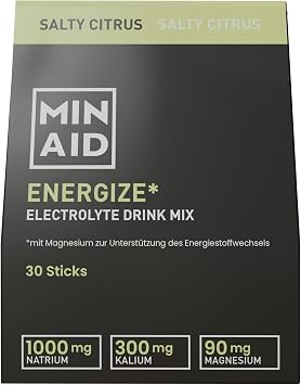 Electrolyte Drink Mix - Salty Citrus - Electrolyte Powder with Sodium Potassium & Magnesium - For Energy Focus & Regeneration Without Sugar Vegan & Gluten-Free - 30 Sticks