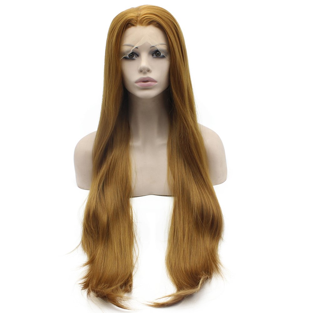 Bardzo długa prosta blond naturalna syntetyczna koronka przednia peruka