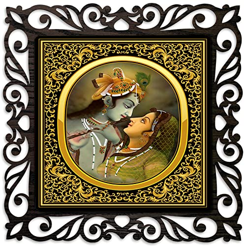 Image of Casa Rica Photo Frame Painting Wall Hanging home decoration for Wall, Living /Bed Room, Lobby(12inch x12inch) Laser Cut(Multicolor) (Gold Radha Krishna)