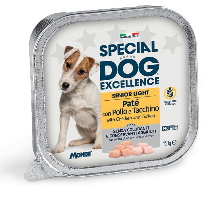 Monge Special Dog Excellence pâté, humide sans colorants, sans conservateurs pour chiens âgés de toutes tailles goût poulet et encoche | 12 bacs de 150 grammes chacun.