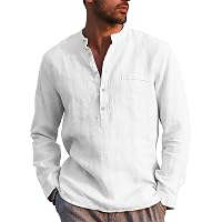 LVCBL Camicia da Uomo A Maniche Lunghe Estiva per Il Tempo Libero in Lino Vestibilit Normale Bianco L