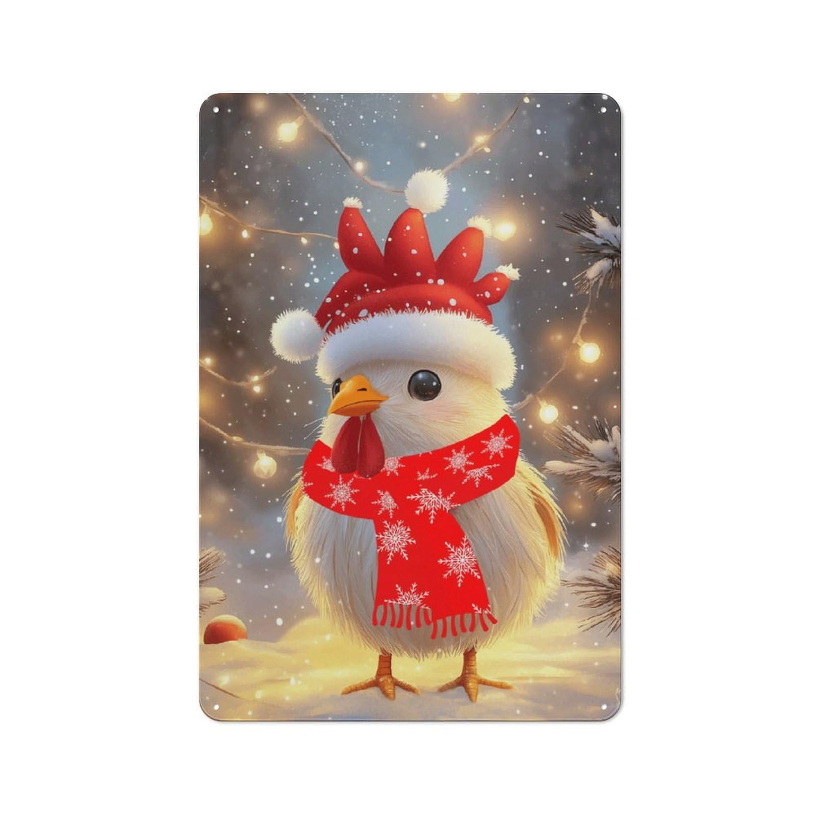 Junmoney Style-11 Tin Wall Plaque 30X20cm With Christmas Chicken Cute For Pub Or Café, For Hospitality Wall Decor Collectors