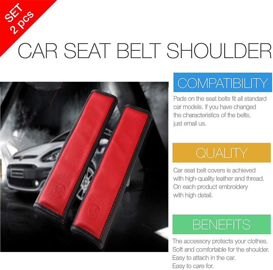 Seatbelt Cover, Leather Shoulder Pads Shoulder Strap, 2 PCS - Waterproof & Durable Seatbelt Cushion, Seatbelt Strap for Comfortable Driving (Red)