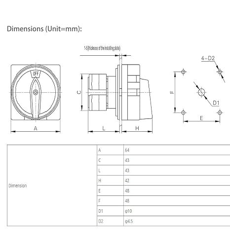 ATO 20A Rotary Switch, 4 Pole, 2 Position Universal Rotary Cam Switch, Safe and Reliable Changeover Switch (20A)