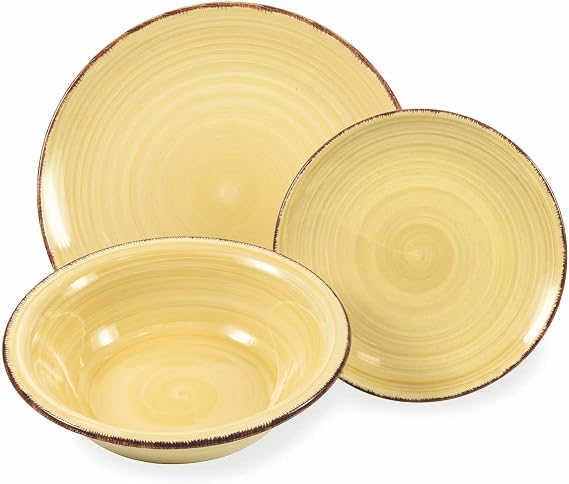 Villa d'Este Home Tivoli 2197966 Baita Acquarell Dinner Set 18-Piece Hand-Painted Stoneware 6 Assorted Tabletops