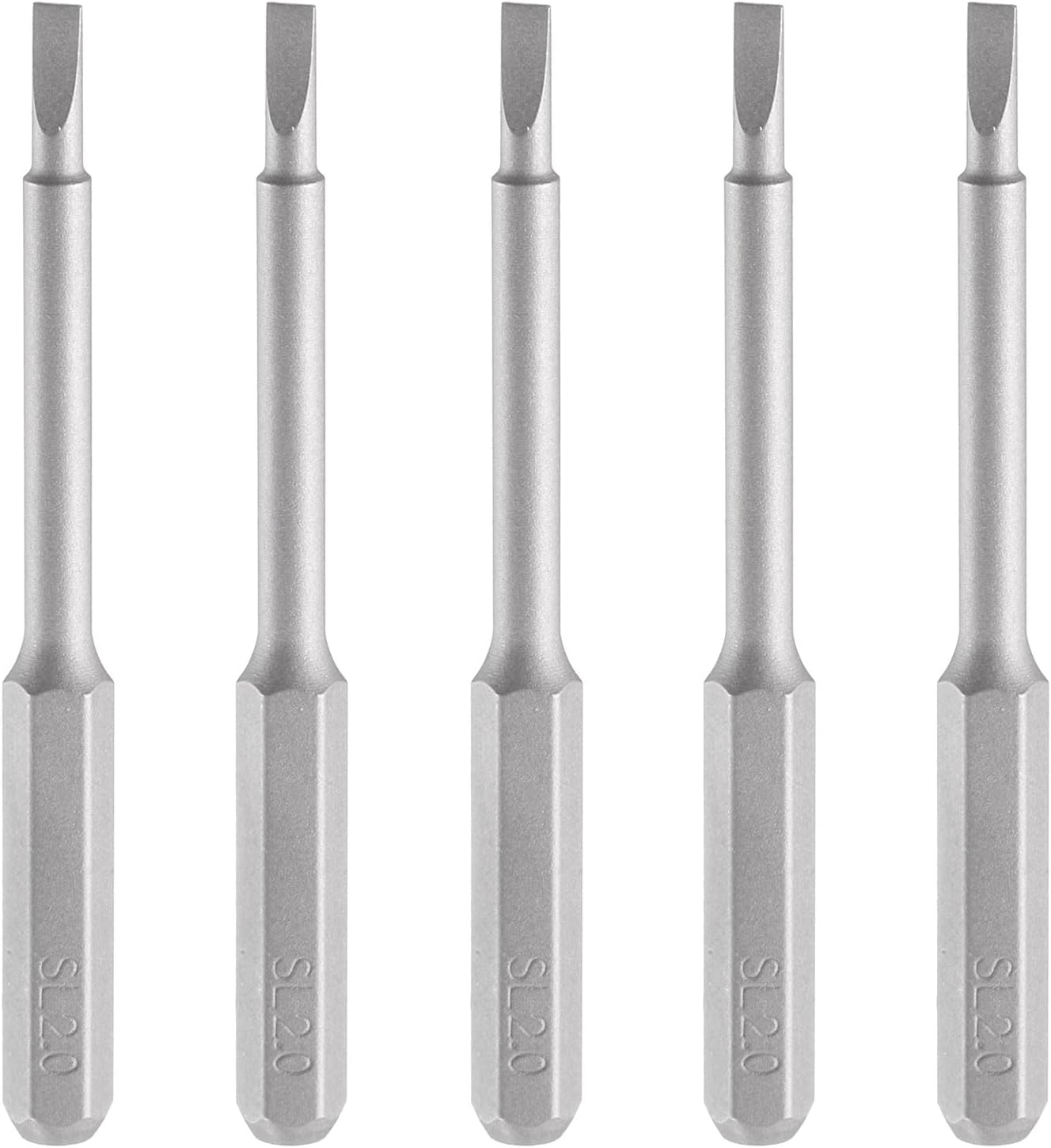 HARFINGTON 5pcs SL2.0 Slotted Screwdriver Bit 5/32" Hex Shank 45mm/1.77" Length Magnetic Flat Head Hex Bits S2 Steel Screw Driver Bit