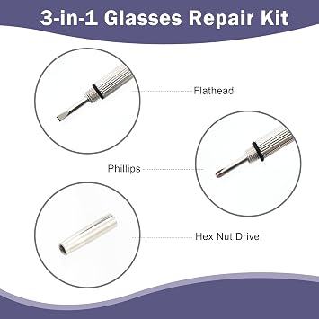 3pcs Little Keyring Glasses Screwdrivers Eyeglasses Repair Set | 3-in-1 Glasses Repair Tool, Portable, Flat Head Phillips Hex Handy Tiny Screw Driver for Small Screws and Hex Nuts