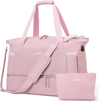 ETRONIK Gym Bag Womens, Travel Duffel Bag, Easyjet Cabin Bag 45x36x20 Underseat, Weekend Bag with Shoes Compartment, Hospital Bag with Wet Pocket & USB Charging Port, Overnight Sports Bag, Pink